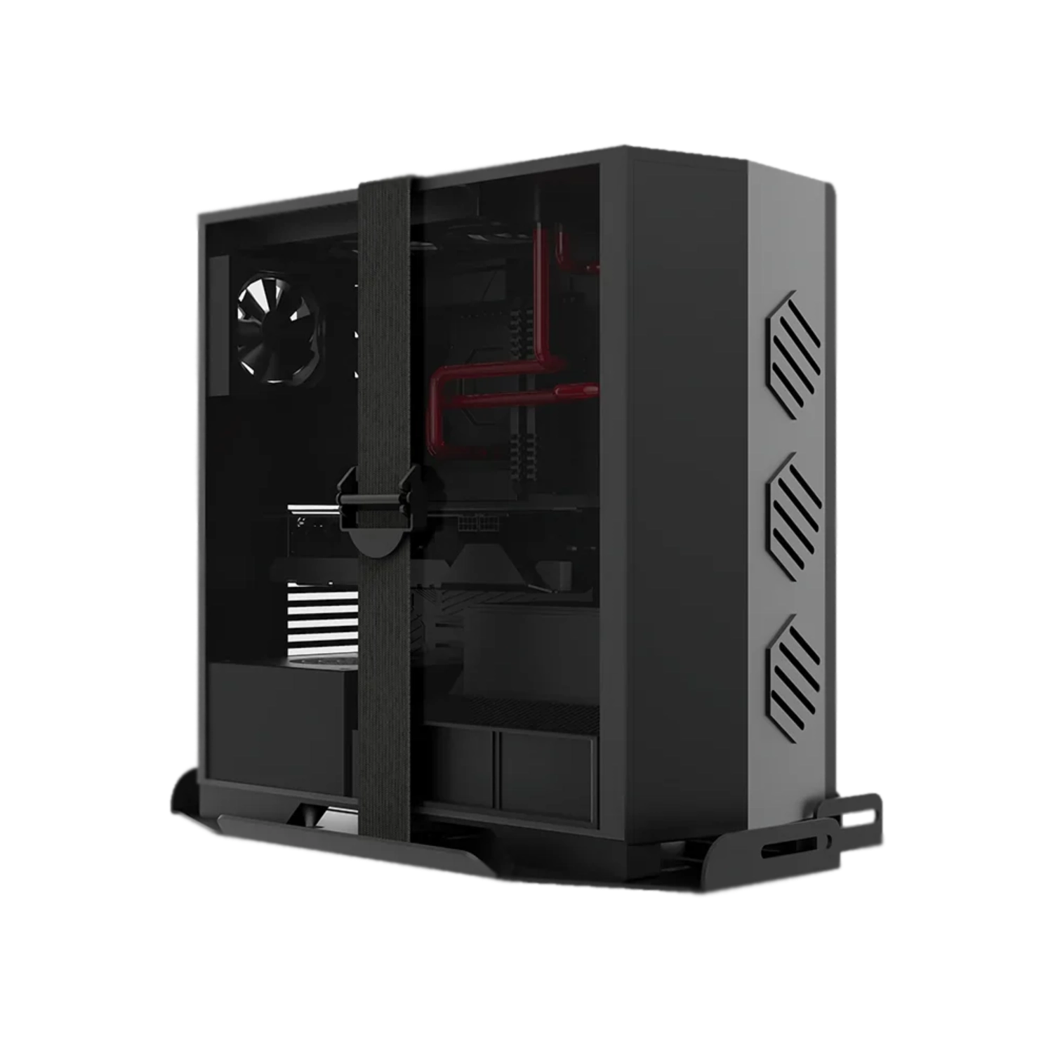  | Desktop computer secured with a safety strap on the SIMGASM PC Tray